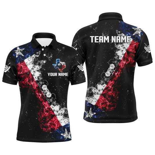 Personalized Black Grunge Texas Flag Smoke Billiard Shirt For Men, Patriotic Texas Pool Team Jersey TDM3193
