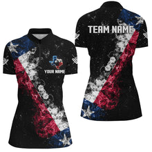 Load image into Gallery viewer, Personalized Black Grunge Texas Flag Smoke Billiard Shirt For Women, Patriotic Texas Billiard Jersey TDM3193