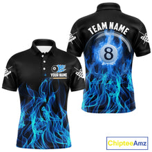 Load image into Gallery viewer, Blue Flaming 8 Ball Billiard Polo &amp; 1/4 Zip For Men Custom Billiard Jersey, Pool Team Shirts TDM5431