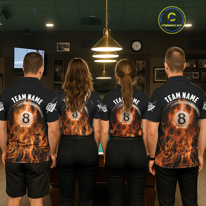 Orange Flaming 8 Ball Billiard Polo & 1/4 Zip For Men Custom Billiard Jersey, Pool Team Shirts TDM5432