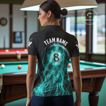 Load image into Gallery viewer, Turquoise Flaming 8 Ball Billiard Polo &amp; 1/4 Zip For Women Custom Billiard Jersey, Pool Team Shirts TDM5433