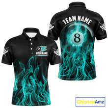 Load image into Gallery viewer, Turquoise Flaming 8 Ball Billiard Polo &amp; 1/4 Zip For Men Custom Billiard Jersey, Pool Team Shirts TDM5433