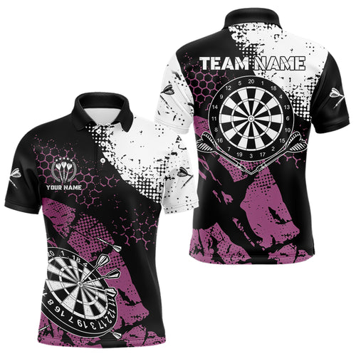Pink Black Grunge Darts Polo, 1/4 Zip Custom Dart Shirt For Men Darts Jerseys TDM3541