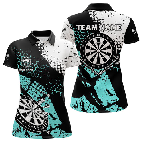 Turquoise Grunge Darts Polo, 1/4 Zip Custom Dart Shirt For women Dart Jerseys TDM3542