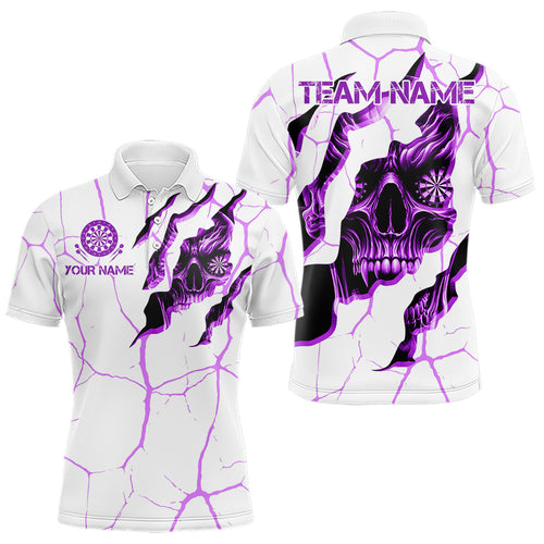 Personalized Skull White Purple Grunge Darts Polo & Quarter-Zip For Men Custom Dart Team Jerseys TDM3704
