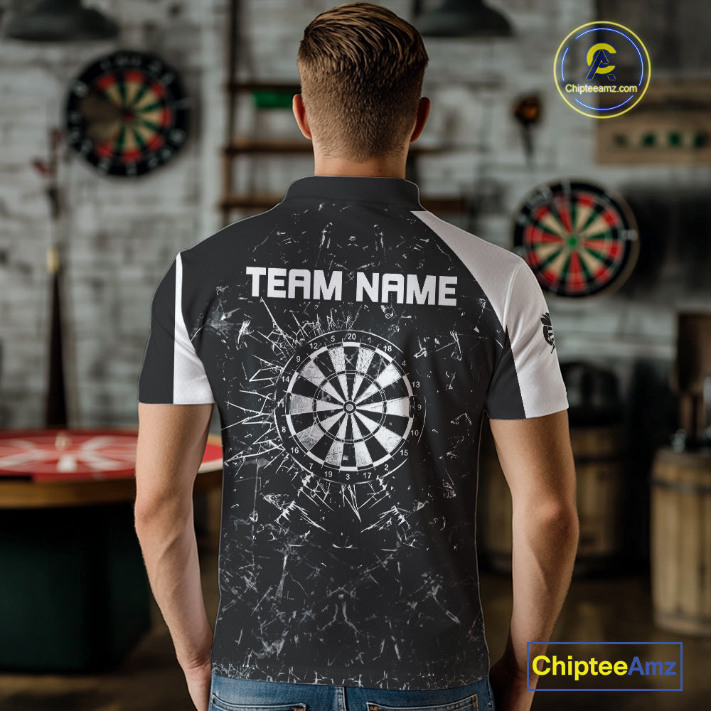 Personalized Black White Break Glass Dart Shirts For Men Custom Wings Dart Jersey Polo & 1/4 Zip TDM3881