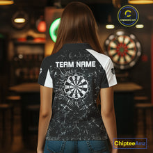Load image into Gallery viewer, Personalized Black White Break Glass Dart Shirts For Women Custom Wings Dart Jersey Polo &amp; 1/4 Zip TDM3881