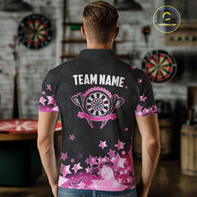 Load image into Gallery viewer, Funny Custom Dart Shirt For Men, Pink Black Glowing Star Pattern Darts Polo &amp; Quarter Zip TDM3885