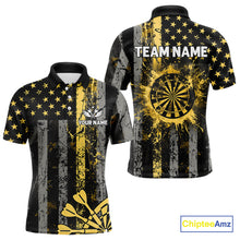 Load image into Gallery viewer, Custom Gold Grunge US Flag Patriotic Darts Shirt For Men, Retro Darts Board Darts Team Jerseys TDM3972