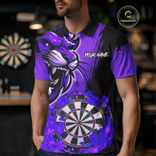 Load image into Gallery viewer, Purple Funny Darts Flame Lion Custom Polo &amp; Quarter-Zip, Personalized Men Dart Shirts Dart Jerseys TDM3973