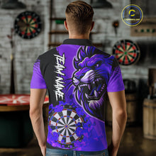 Load image into Gallery viewer, Purple Funny Darts Flame Lion Custom Polo &amp; Quarter-Zip, Personalized Men Dart Shirts Dart Jerseys TDM3973