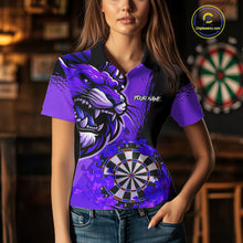 Load image into Gallery viewer, Purple Funny Darts Flame Lion Custom Polo &amp; Quarter-Zip, Personalized Women Dart Shirts Dart Jerseys TDM3973