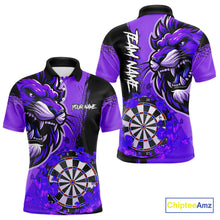 Load image into Gallery viewer, Purple Funny Darts Flame Lion Custom Polo &amp; Quarter-Zip, Personalized Men Dart Shirts Dart Jerseys TDM3973