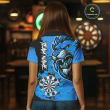 Load image into Gallery viewer, Blue Funny Darts Flame Lion Custom Polo &amp; Quarter-Zip, Personalized Women Dart Shirts Dart Jerseys TDM3974