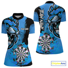 Load image into Gallery viewer, Blue Funny Darts Flame Lion Custom Polo &amp; Quarter-Zip, Personalized Women Dart Shirts Dart Jerseys TDM3974