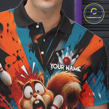 Load image into Gallery viewer, Colorful Graffiti Funny Squirrel Bowling Polo, 1/4 Zip Shirts For Men Custom Bowling Team Jersey TDM6489