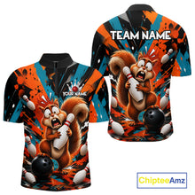 Load image into Gallery viewer, Colorful Graffiti Funny Squirrel Bowling Polo, 1/4 Zip Shirts For Men Custom Bowling Team Jersey TDM6489
