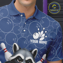 Load image into Gallery viewer, Funny Raccoon Navy Blue Bowling Polo &amp; Quarter Zip Shirts For Men Custom Bowling Team Jersey TDM6490
