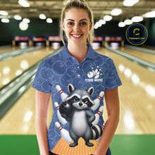 Load image into Gallery viewer, Funny Raccoon Navy Blue Bowling Polo &amp; Quarter Zip Shirts For Women Custom Bowling Team Jersey TDM6490