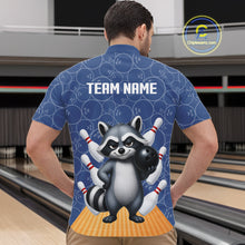 Load image into Gallery viewer, Funny Raccoon Navy Blue Bowling Polo &amp; Quarter Zip Shirts For Men Custom Bowling Team Jersey TDM6490