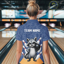 Load image into Gallery viewer, Funny Raccoon Navy Blue Bowling Polo &amp; Quarter Zip Shirts For Women Custom Bowling Team Jersey TDM6490