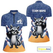 Load image into Gallery viewer, Funny Raccoon Navy Blue Bowling Polo &amp; Quarter Zip Shirts For Women Custom Bowling Team Jersey TDM6490