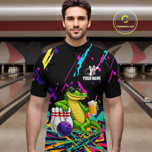 Load image into Gallery viewer, Colorful Bowling Jersey Funny Alligator Bowling Polo &amp; 1/4 Zip For Men Custom Bowling Team Shirts TDM6491