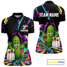Load image into Gallery viewer, Colorful Bowling Jersey Funny Cactus Bowling Polo &amp; 1/4 Zip For Women Custom Bowling Team Shirts TDM6492