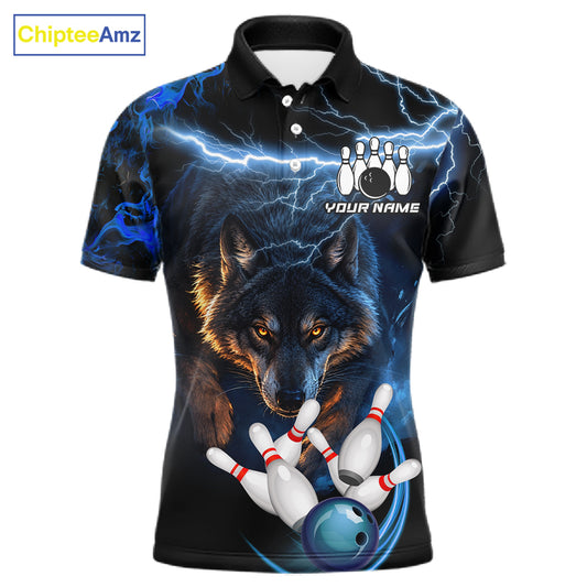 Personalized Blue Lightning Thunder Wolf Bowling Shirts For Men Custom Bowling League Team Jersey TDM7217