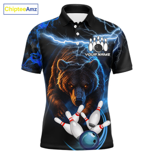 Personalized Blue Lightning Thunder Bear Bowling Shirts For Men Custom Bowling League Team Jersey TDM7218