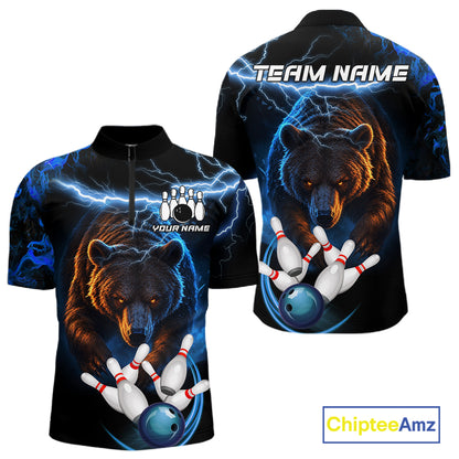 Personalized Blue Lightning Thunder Bear Bowling Shirts For Men Custom Bowling League Team Jersey TDM7218