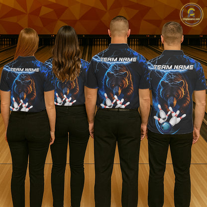 Personalized Blue Lightning Thunder Bear Bowling Shirts For Men Custom Bowling League Team Jersey TDM7218