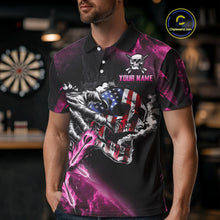 Load image into Gallery viewer, Fire Flame Darts Board American Flag Skull Dart Shirts For Men Custom Darts Team Jerseys |Pink TDM4774