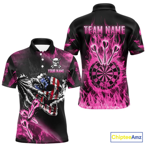 Fire Flame Darts Board American Flag Skull Dart Shirts For Men Custom Darts Team Jerseys |Pink TDM4774