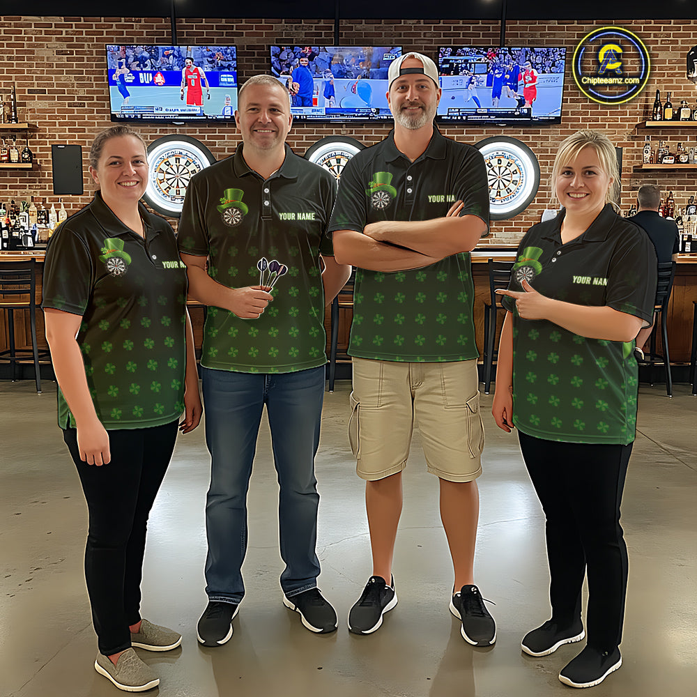 Black And Green St Patrick Day Shamrock Darts Shirt For Men Custom Lucky Darts Team Jersey TDM5705