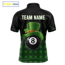 Load image into Gallery viewer, Black And Green 8 Ball Pool Shamrock Billiard Shirt For Men Custom St Patrick Day Billiard Jersey TDM5706