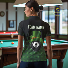 Load image into Gallery viewer, Black And Green 8 Ball Pool Shamrock Billiard Shirt For Women Custom St Patrick Day Billiard Jersey TDM5706