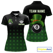 Load image into Gallery viewer, Black And Green 8 Ball Pool Shamrock Billiard Shirt For Women Custom St Patrick Day Billiard Jersey TDM5706