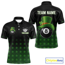 Load image into Gallery viewer, Black And Green 8 Ball Pool Shamrock Billiard Shirt For Men Custom St Patrick Day Billiard Jersey TDM5706