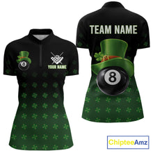 Load image into Gallery viewer, Black And Green 8 Ball Pool Shamrock Billiard Shirt For Women Custom St Patrick Day Billiard Jersey TDM5706
