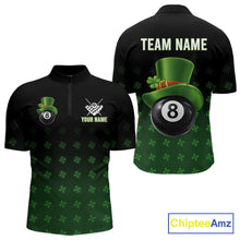 Load image into Gallery viewer, Black And Green 8 Ball Pool Shamrock Billiard Shirt For Men Custom St Patrick Day Billiard Jersey TDM5706