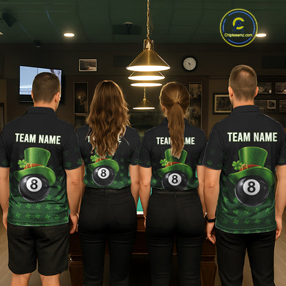 Black And Green 8 Ball Pool Shamrock Billiard Shirt For Women Custom St Patrick Day Billiard Jersey TDM5706