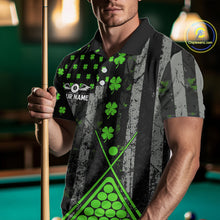 Load image into Gallery viewer, Green Grunge US Flag Luckiest Shamrock Billiard Shirt For Men Custom St Patrick Day Pool Jersey TDM5710