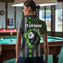 Load image into Gallery viewer, Green Grunge US Flag Luckiest Shamrock Billiard Shirt For Women Custom St Patrick Day Pool Jersey TDM5710