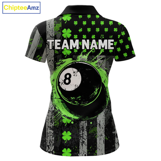 Green Grunge US Flag Luckiest Shamrock Billiard Shirt For Women Custom St Patrick Day Pool Jersey TDM5710