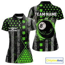 Load image into Gallery viewer, Green Grunge US Flag Luckiest Shamrock Billiard Shirt For Women Custom St Patrick Day Pool Jersey TDM5710