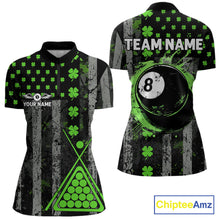 Load image into Gallery viewer, Green Grunge US Flag Luckiest Shamrock Billiard Shirt For Women Custom St Patrick Day Pool Jersey TDM5710