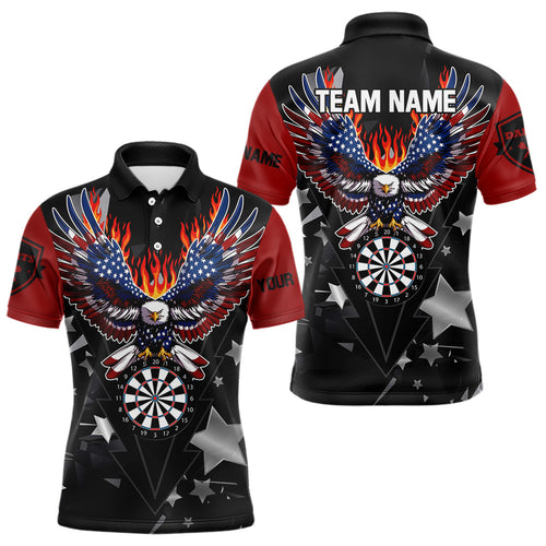 Personalized Fire American Flag Eagle Darts Shirts For Men Custom Pride Patriotic Dart Jerseys TDM3714