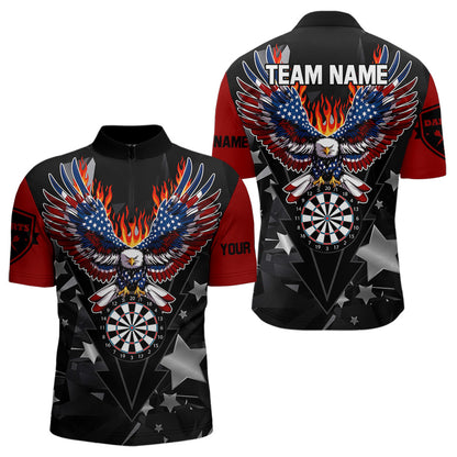 Personalized Fire American Flag Eagle Darts Shirts For Men Custom Pride Patriotic Dart Jerseys TDM3714