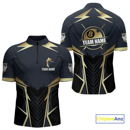 Billiard Jerseys For Men Custom Polo & Quarter-Zip Billiard Team Shirts, 8 Ball Pool Shirt |Gold TDM3978